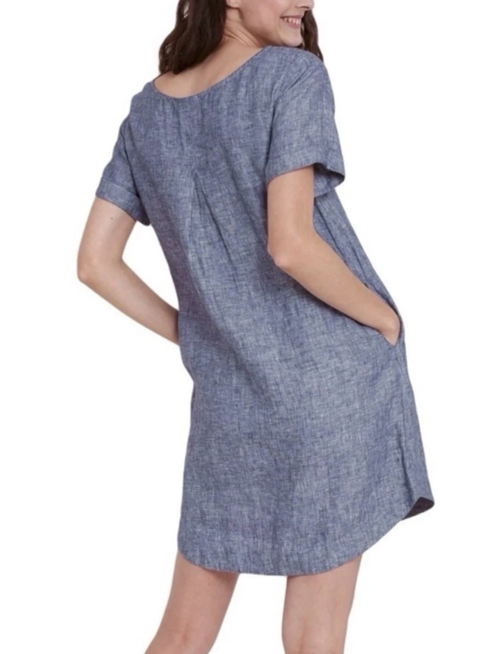 Roller Rabbit Lorena Dress Lite blue S 100% Linen Shift 3/4 Sleeve $198 Pockets